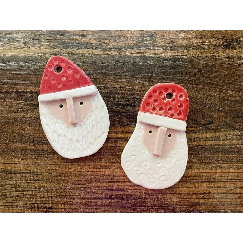 Handmade Santa Ornaments Set of 2 Stoneware Christmas Decor Local KS Artisan